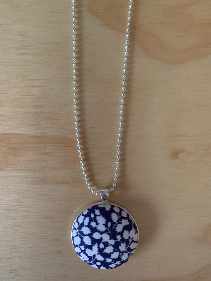 Navy With White Fabric Necklace