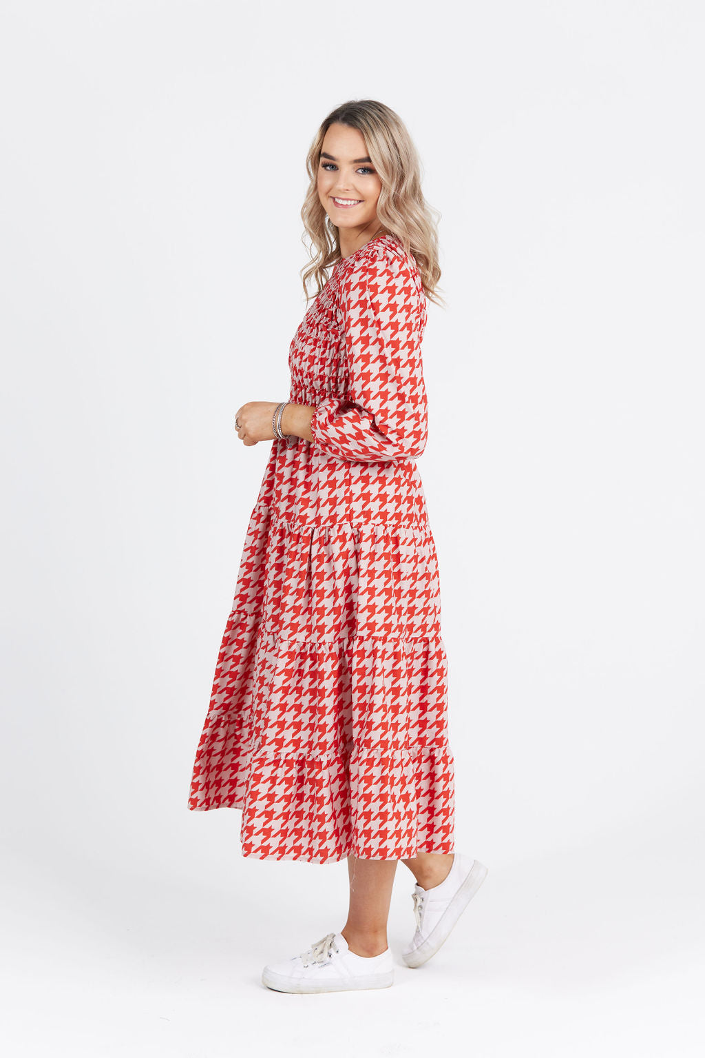 Fallon Dress Ruby Houndstooth