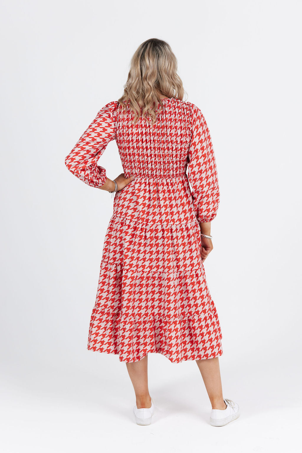 Fallon Dress Ruby Houndstooth