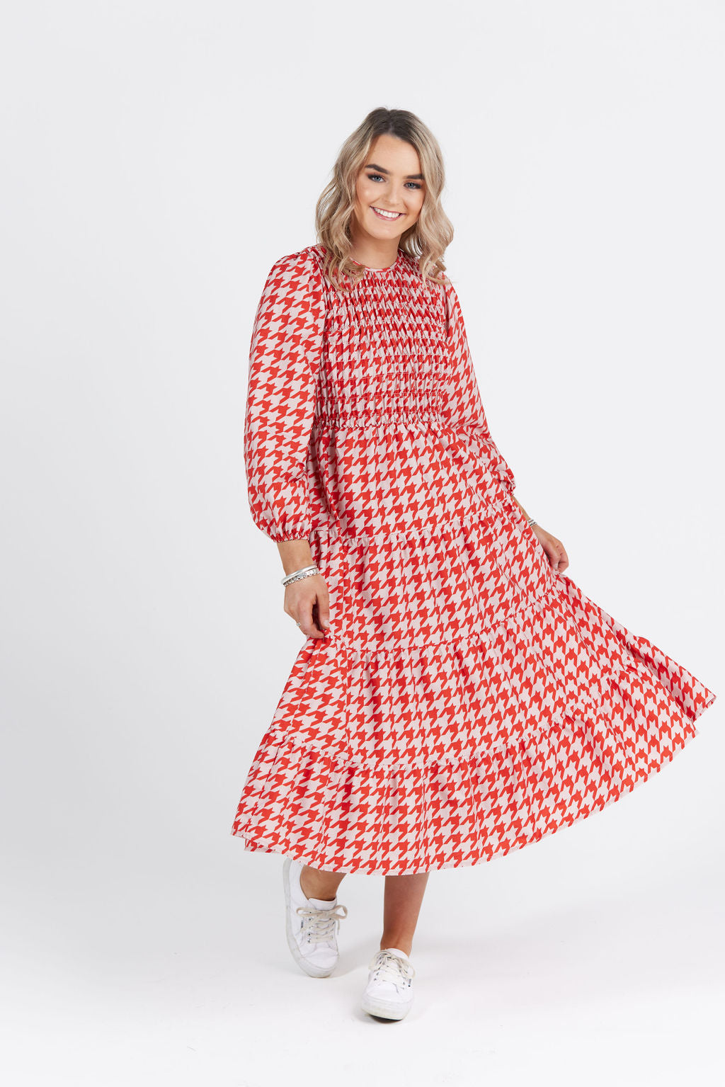 Fallon Dress Ruby Houndstooth