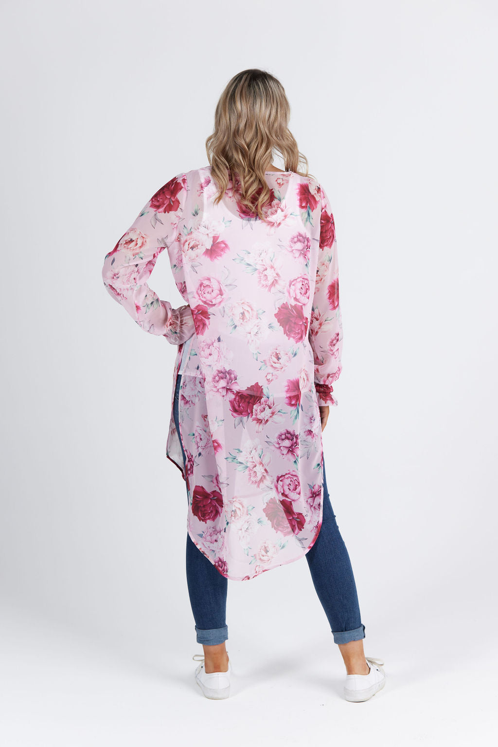 V Neck Opal Tabard Pink Peony Print