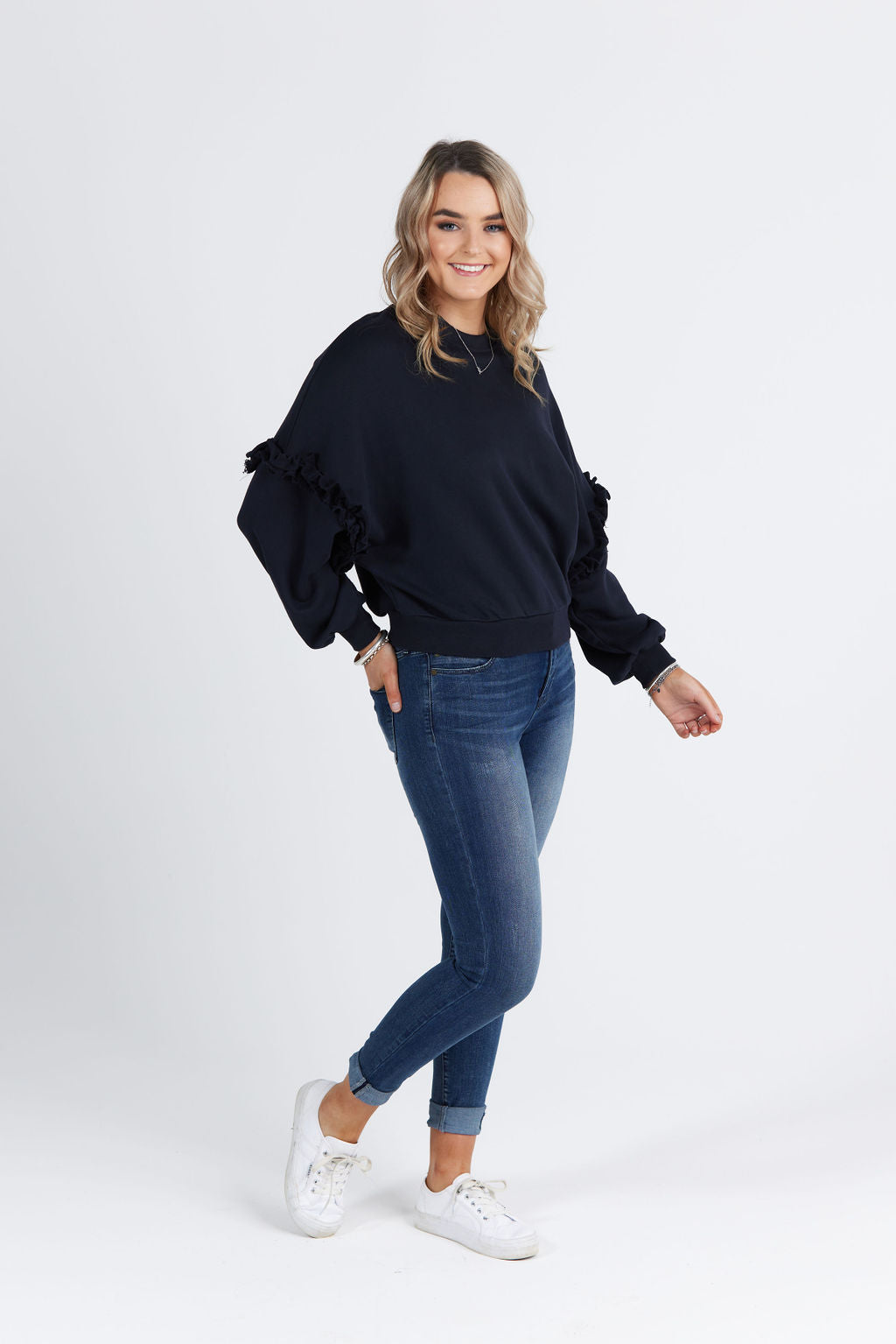 Eloise Ruffle Sweater Navy