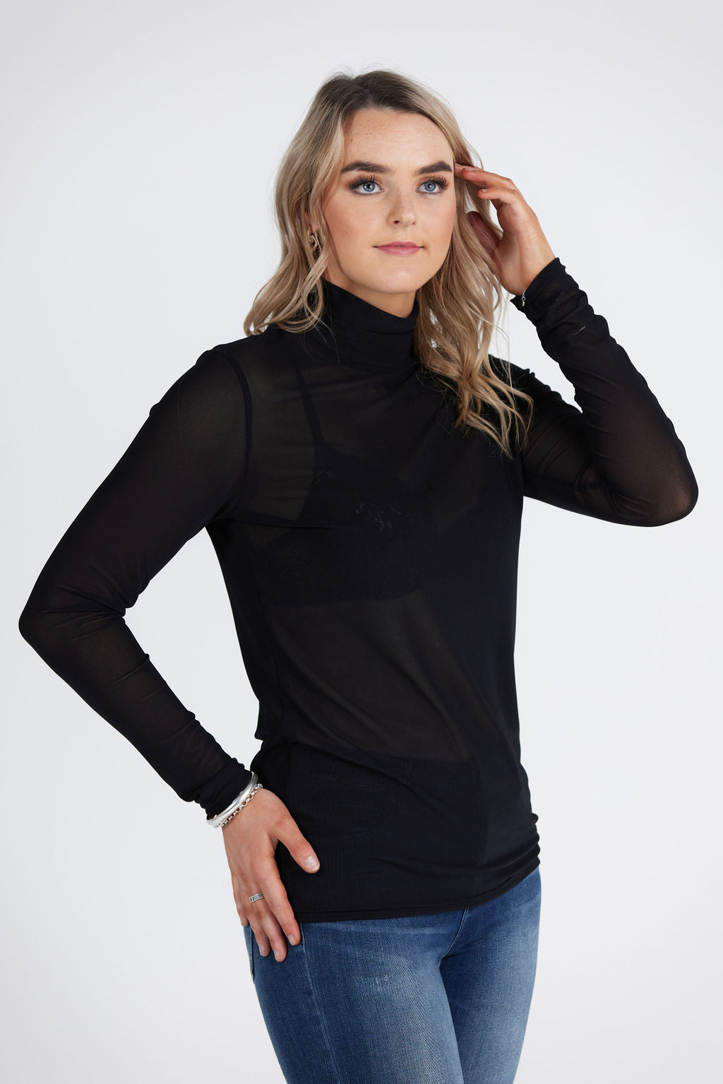 Black Mesh Tulip Top