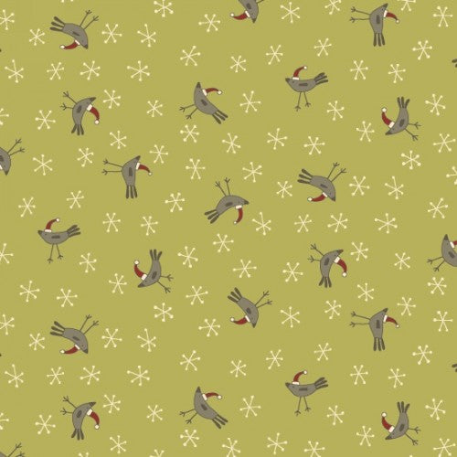 Tossed Birds Green Fabric