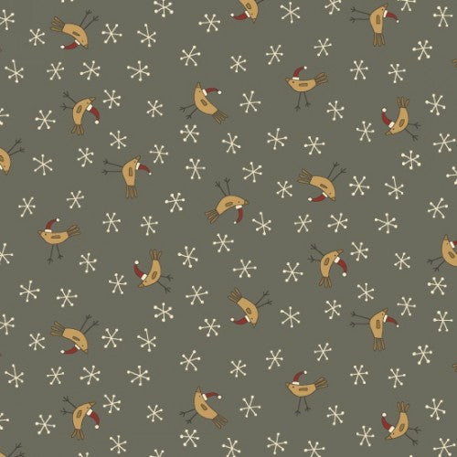 Tossed Birds Grey Fabric