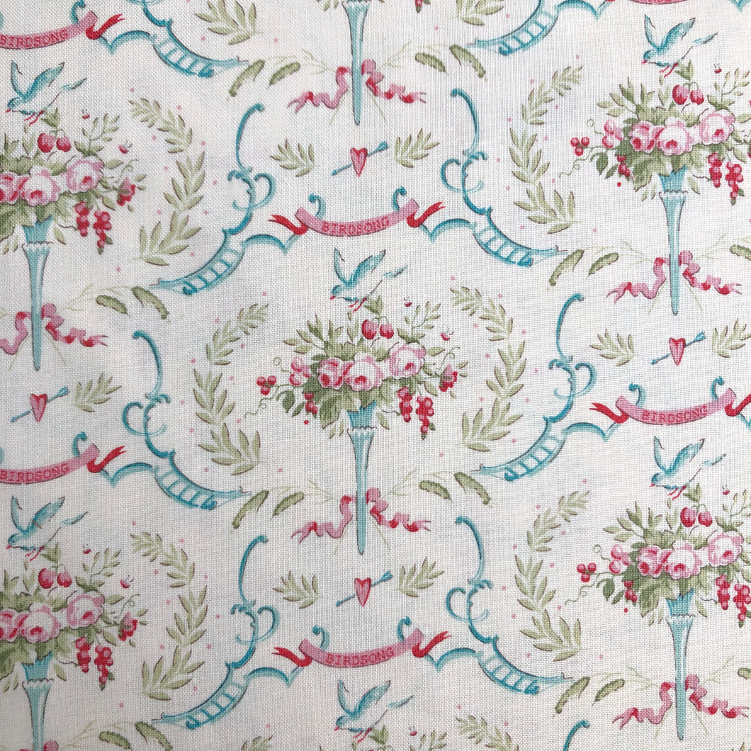 Old Rose Birdsong Dove White Fabric