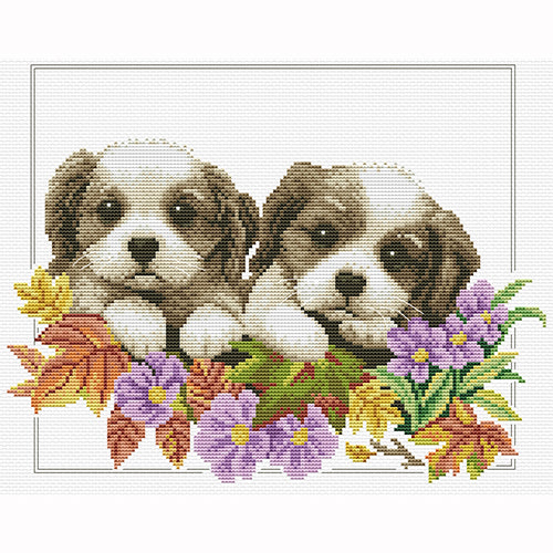 Peeking Pups No Count Cross Stitch Kit