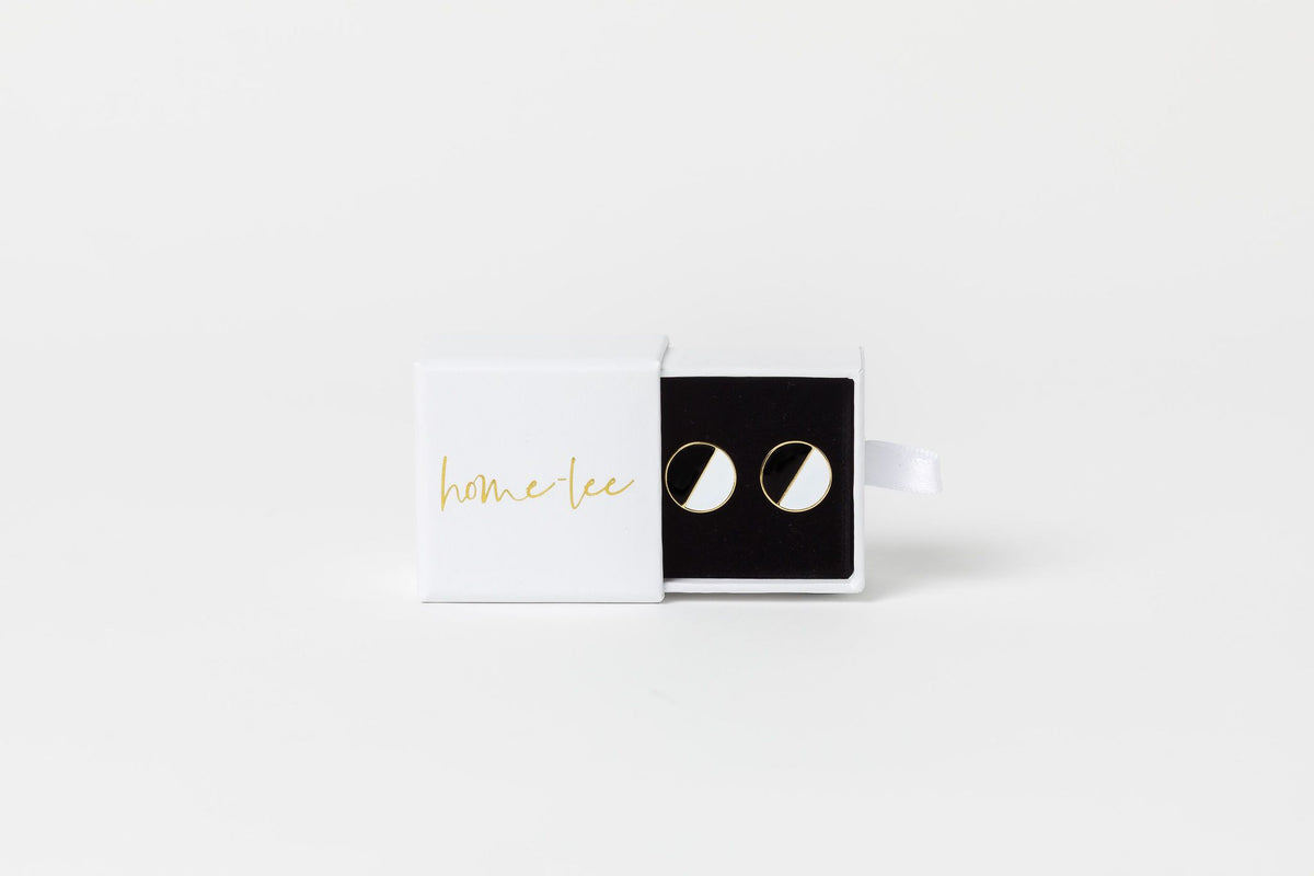 White Black Dot Earrings