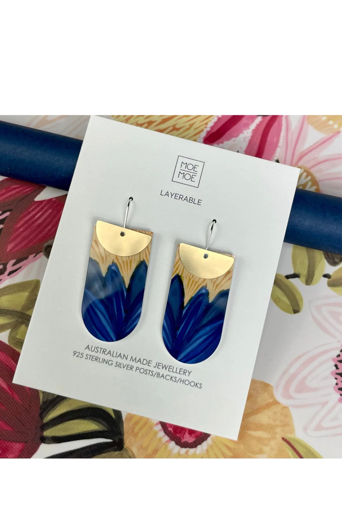 Kirsten Katz Botantic Blues Layered Tab Drop Earrings