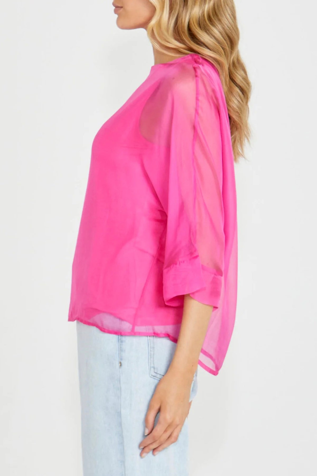 To Her Door Silk Kaftan Top Magenta