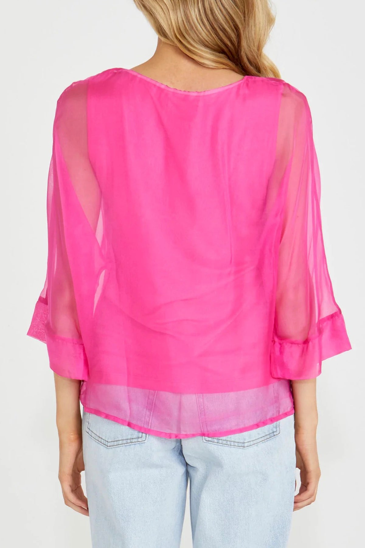 To Her Door Silk Kaftan Top Magenta