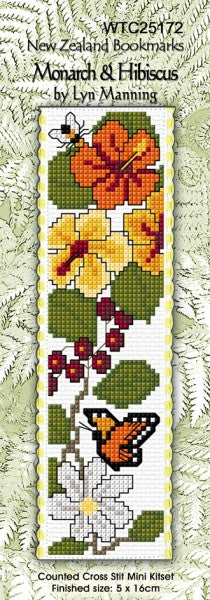 Monarch & Hibiscus Cross Stitch Bookmark