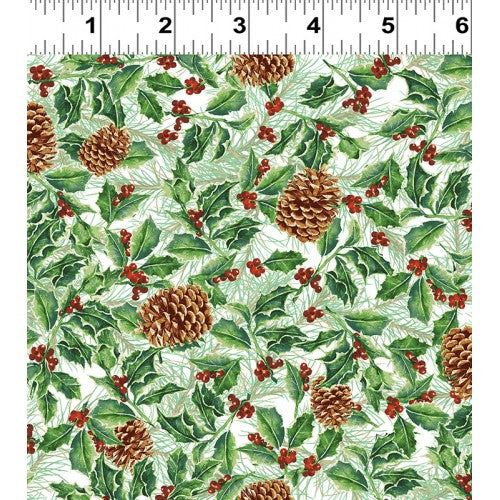 Pine Cones White Fabric