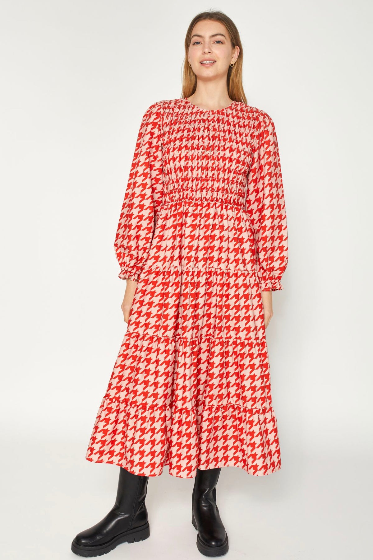 Fallon Dress Ruby Houndstooth