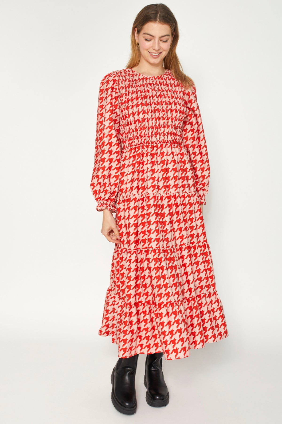 Fallon Dress Ruby Houndstooth