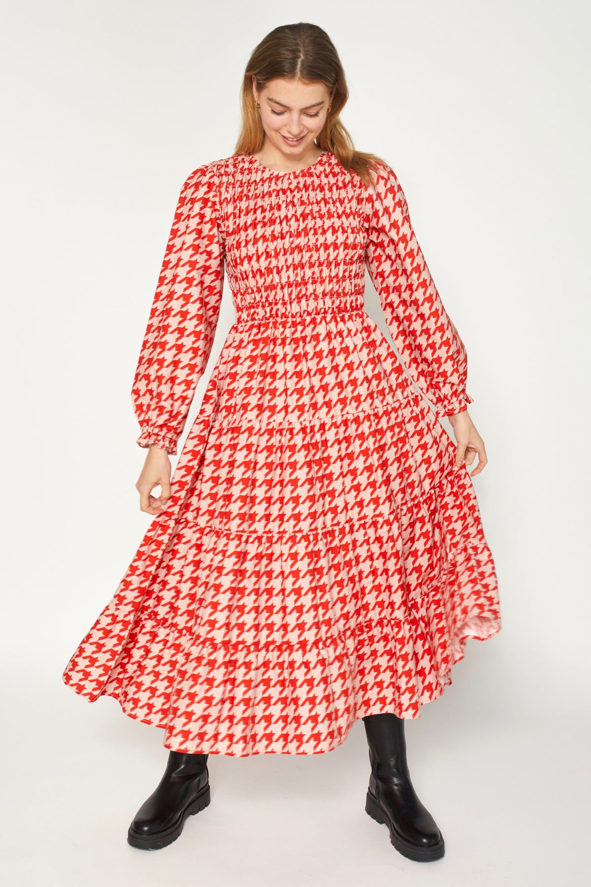 Fallon Dress Ruby Houndstooth