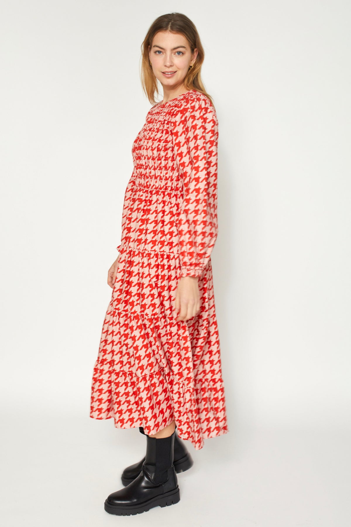 Fallon Dress Ruby Houndstooth