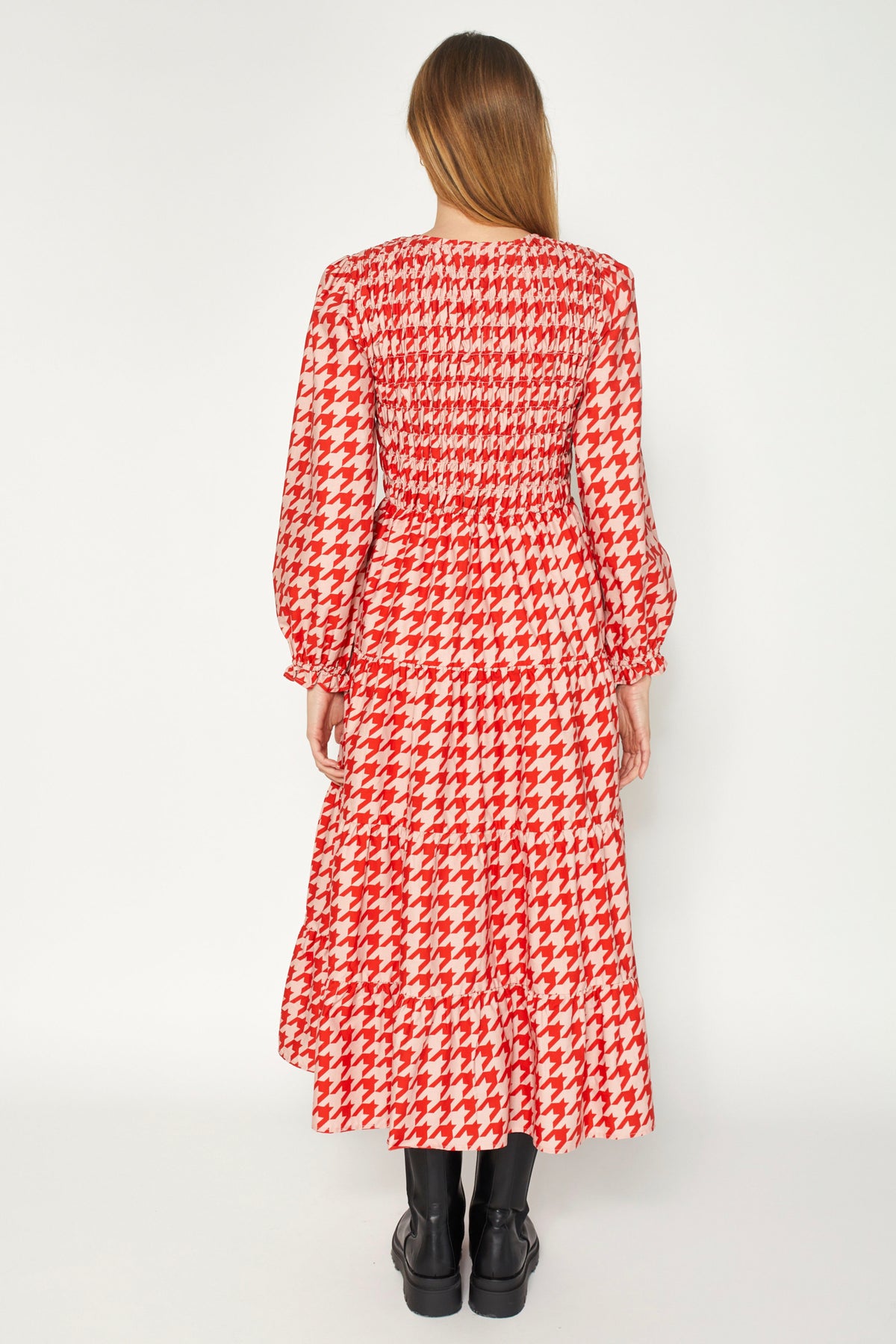 Fallon Dress Ruby Houndstooth