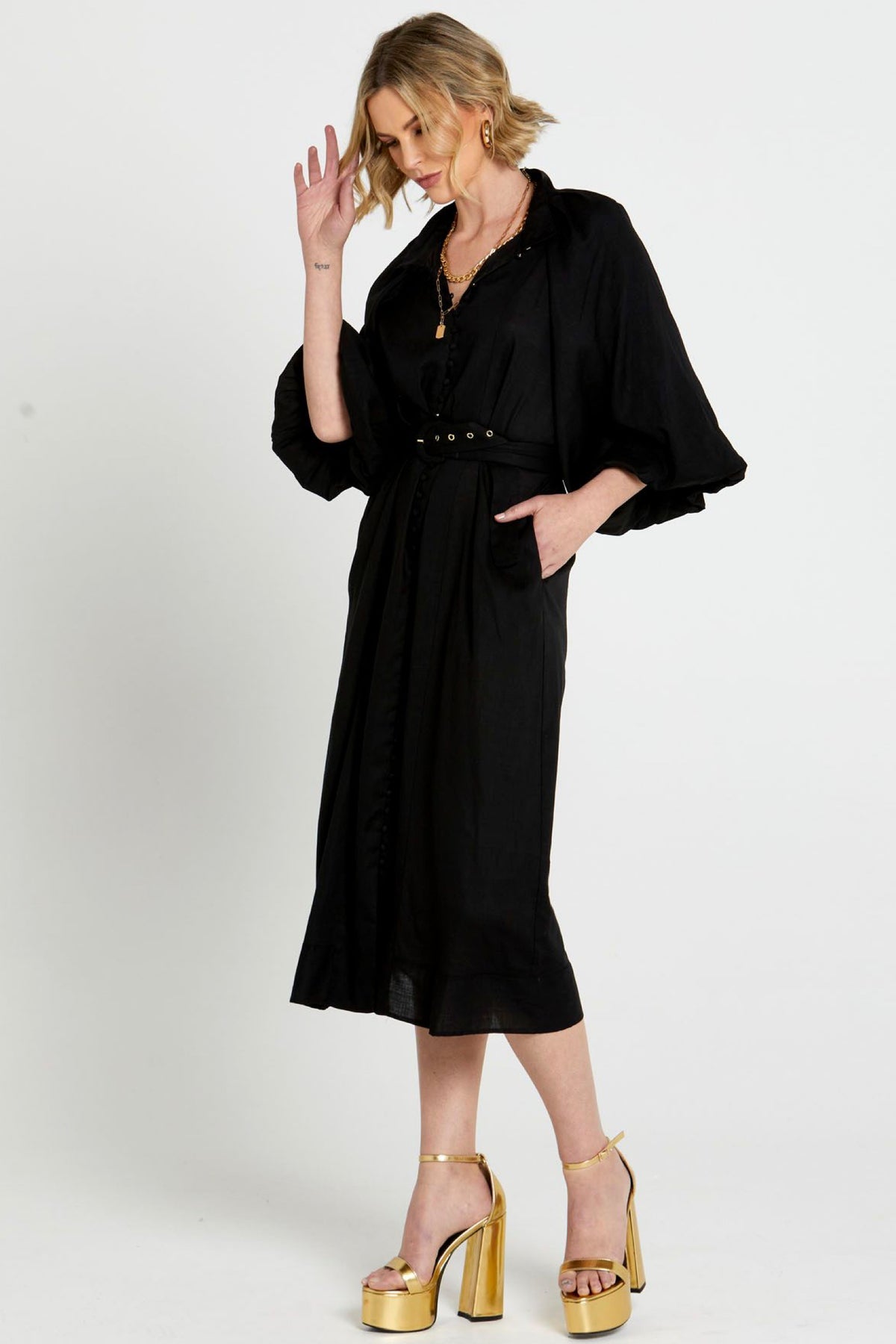 Lovefool Midi Shirt Dress Black