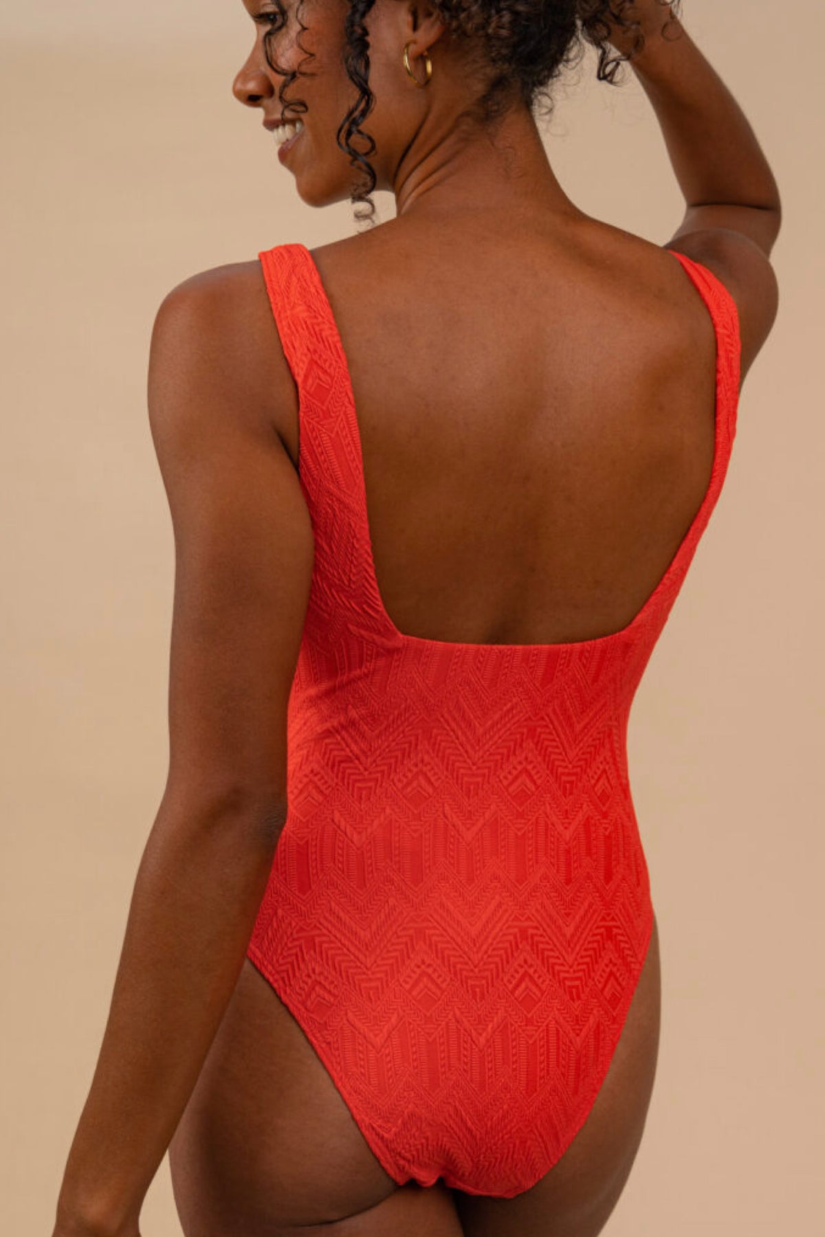 Square Neck One Piece Swimsuit Flame